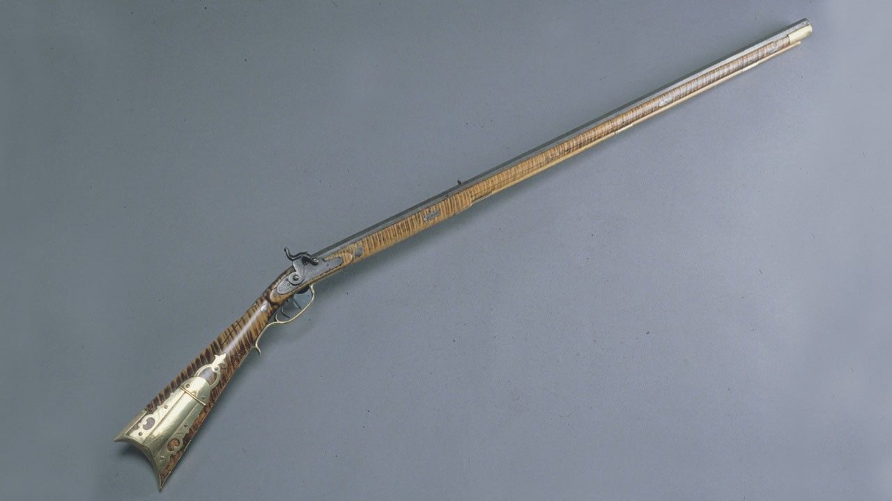David W. Patten's curly maple rifle, on display at the Church History Museum