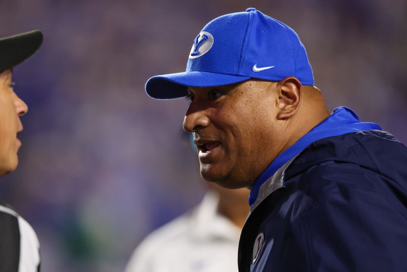 BYU head coach Kalani Sitake on the sideline during the Notre Dame game